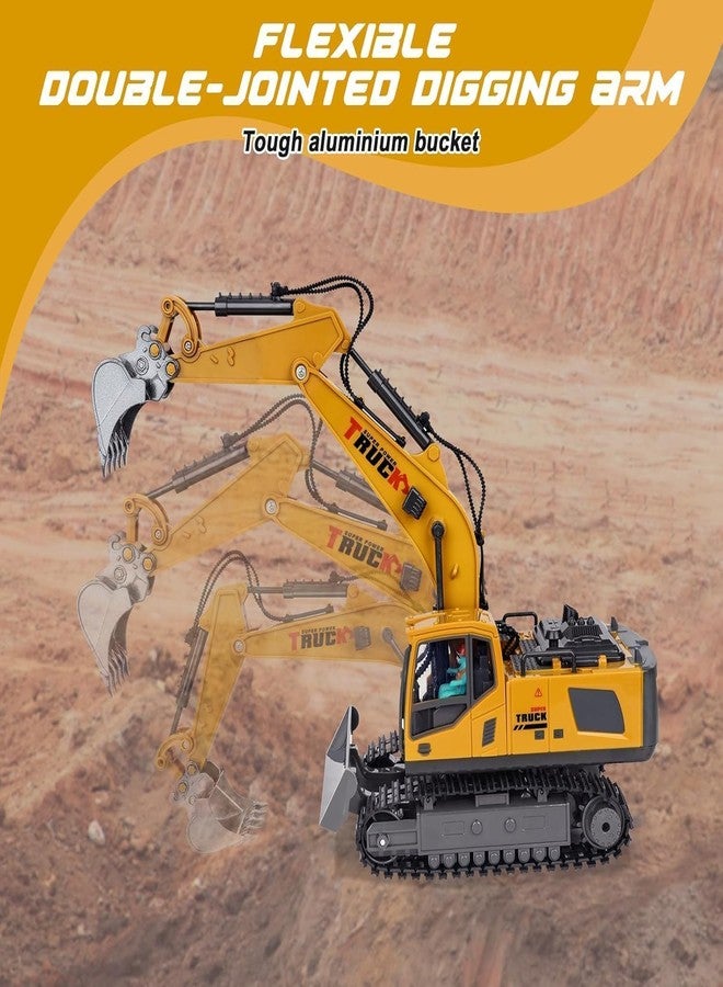 Daji Excavator Truck Toys 1/20 Scale 2.4Ghz Construction Vehicles with Metal Shovel 680° Rotation for Kids Boys Age 4-7 8 9 10 Year Old (Yellow),Remote Control Excavator 13 Channel RC - Image 5